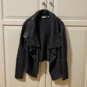 360 Cashmere Dark Grey and Beige Wide High Neck Cardigan